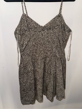 Arizona Jean Company Leopard-Print Smocked Mini Dress in Beige and Black